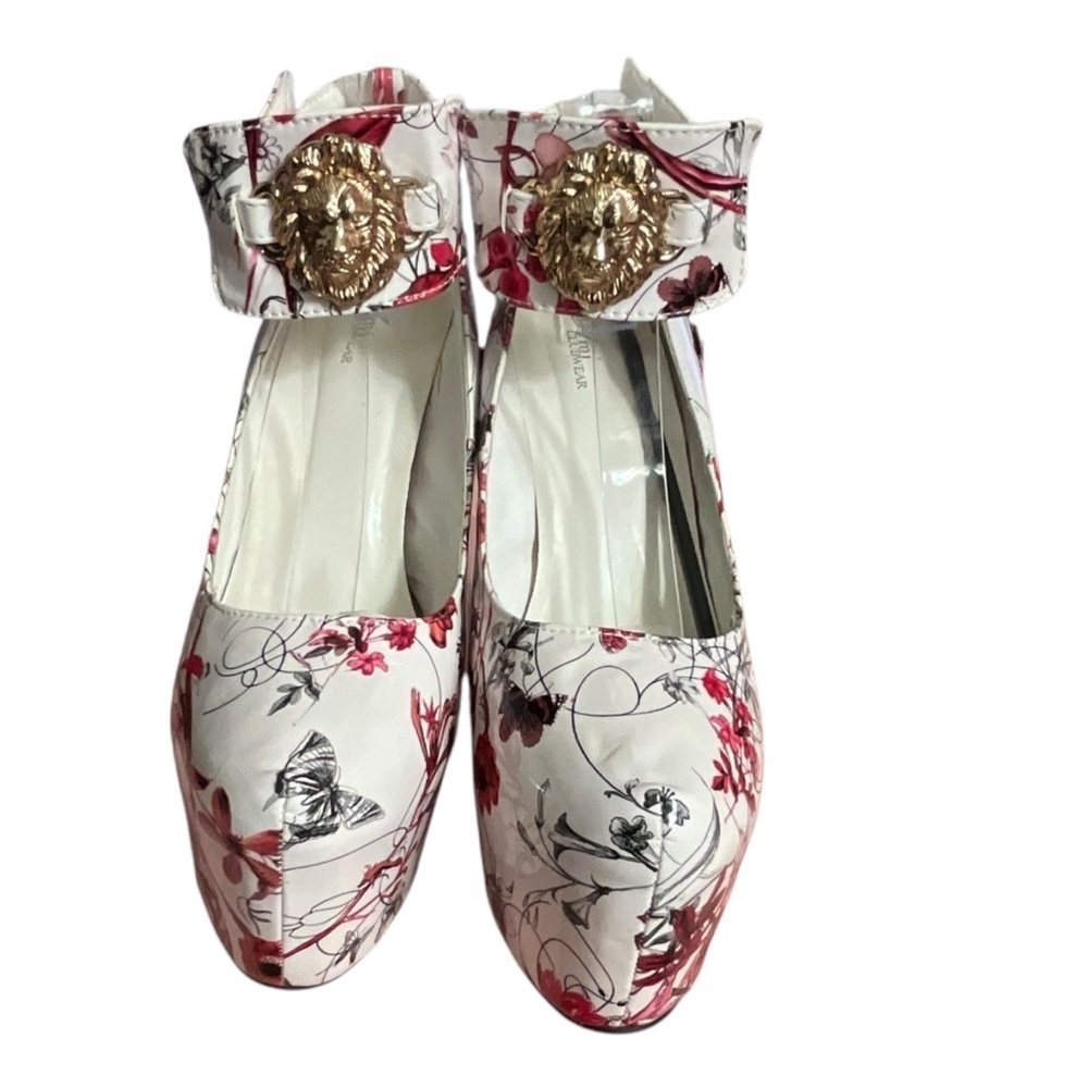 Ami Clubwear‎ Red White and Black Floral Skull Lion Head Heels Stiletto Shoes